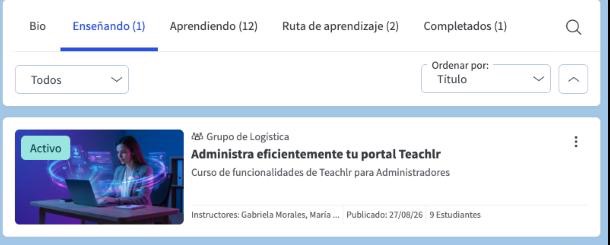 Pestaña Enseñando con la tarjeta de un curso activo