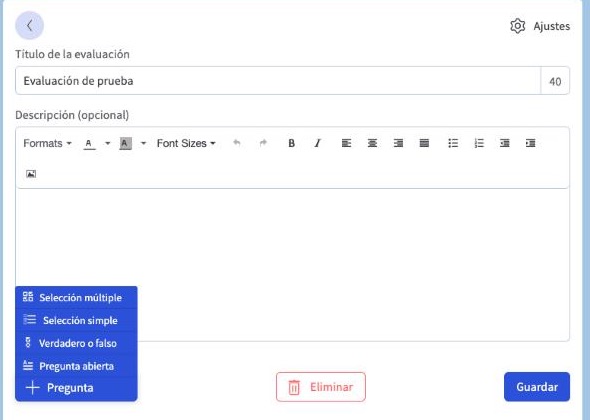 Menú + Pregunta con los cuatro tipos de pregunta