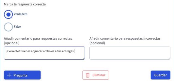 Pregunta de verdadero o falso con la respuesta correcta marcada y los comentarios
